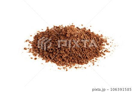 Grated Chocolate Pile Isolated, Crushed Chocolate Shavings, Crumbs, Scattered Flakes, Cocoa Sprinkles Grated Chocolate Pile Isolated, Crushed Chocolate Shavings, Crumbs, Scattered Flakes, Cocoa Sprinkles 106391585