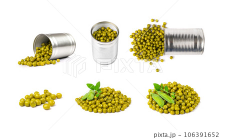 Canned Green Peas Isolated, Sweet Pea Pile, Cooked Legume, Protein Source, Healthy Vegan Food 106391652
