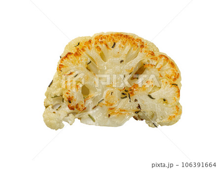 Fried Cauliflower Slices Isolated, Baked Cauliflower Steaks, Roasted Cabbage Steak 106391664