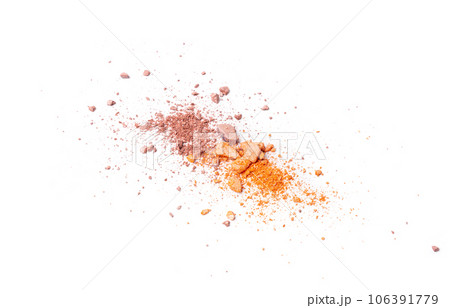 Broken Eye Shadow Isolated, Smashed Makeup Palette, Crushed Natural Glitter Pigment Texture Broken Eye Shadow Isolated, Smashed Makeup Palette, Crushed Natural Glitter Pigment Texture 106391779