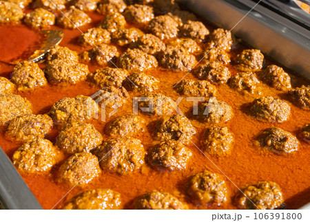 Lamb Meat Balls in Street Buffet, Minced Lamb Meatballs Lamb Meat Balls in Street Buffet, Minced Lamb Meatballs 106391800