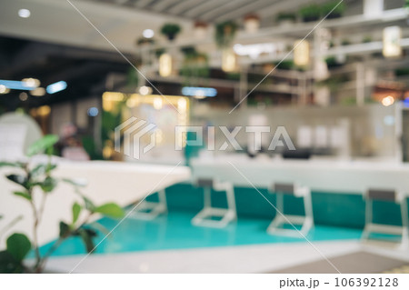 Abstract blur background of retail business shop, store. Defocused bokeh of Interior inside mall market building, indoor department office. 106392128