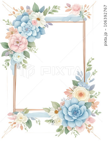 Watercolor Flower and bloom frame border,generative ai 106392767