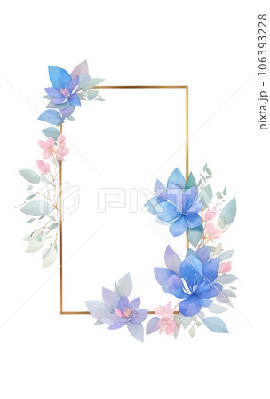 golden frame border with watercolor magnolia flowers and eucalyptus leaves,generative ai 106393228