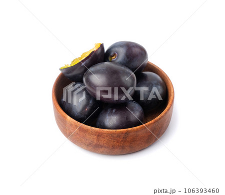 Plum Isolated, Whole Blue Prune, Ripe Fresh Plums, Dark Blue Healthy Fruits 106393460