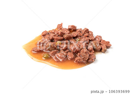 Wet Pet Food Isolated, Cat Diet, Puppy Food Brown Pieces Pile, Dog Meal, Pet Dinner 106393699