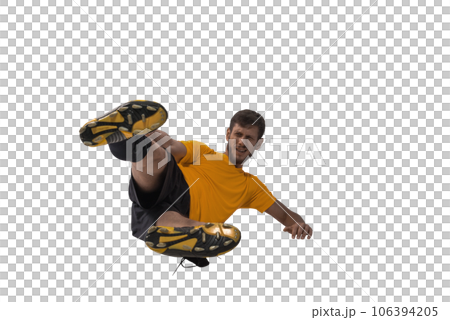 Football player slides to hinder the opponent soccer player during the match 106394205