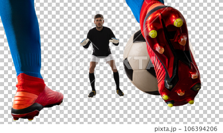 Goalkeeper catches the ball during a football game Goalkeeper catches the ball during a football game 106394206