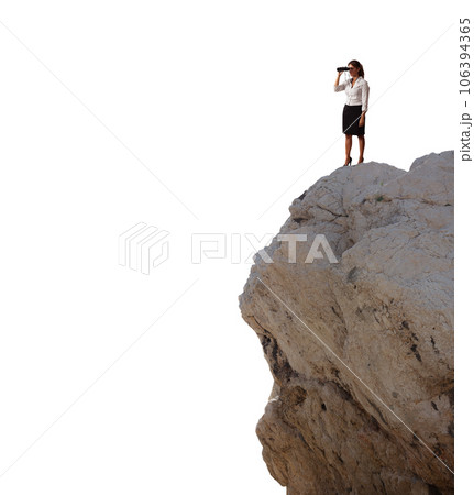 Isolated businesswoman with a binoculars who search new business opportunities Isolated businesswoman with a binoculars who search new business opportunities 106394365