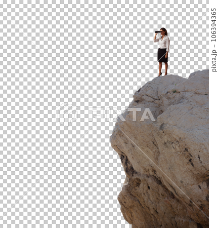 Isolated businesswoman with a binoculars who search new business opportunities Isolated businesswoman with a binoculars who search new business opportunities 106394365