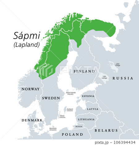 Sapmi, Lapland, gray political map. Cultural...のイラスト素材