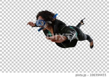 businesswoman with mask swims underwater 106394455