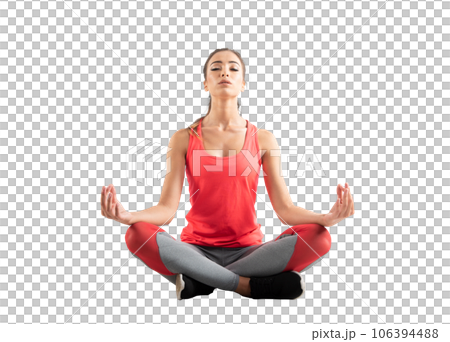 Isolated young woman relaxing in yoga pilates position Isolated young woman relaxing in yoga pilates position 106394488