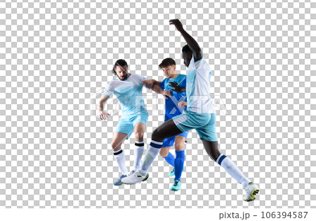Football  player plays with soccerball in a match 106394587