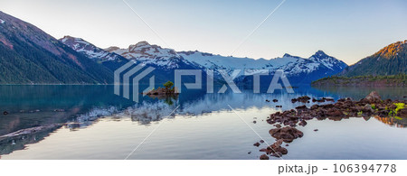 Glacier Lake with trees and Canadian Mountain Landscape. Garibaldi Lake, Whistler, BC, Canada. Glacier Lake with trees and Canadian Mountain Landscape. Garibaldi Lake, Whistler, BC, Canada. 106394778