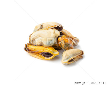 Mussels Pile Isolated, Unshelled Clams, Peeled Mussels, Open Shellfish, Seafood on White Background Mussels Pile Isolated, Unshelled Clams, Peeled Mussels, Open Shellfish, Seafood on White Background 106394818