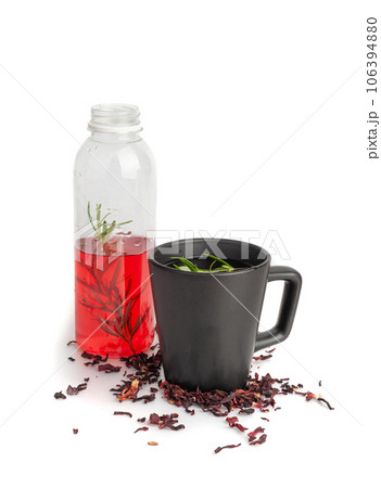 Hibiscus Tea, Dry Rose Drink, Cold Fruit Red Tea in Transparent Mug, Roselle Hibiscus Tea Hibiscus Tea, Dry Rose Drink, Cold Fruit Red Tea in Transparent Mug, Roselle Hibiscus Tea 106394880
