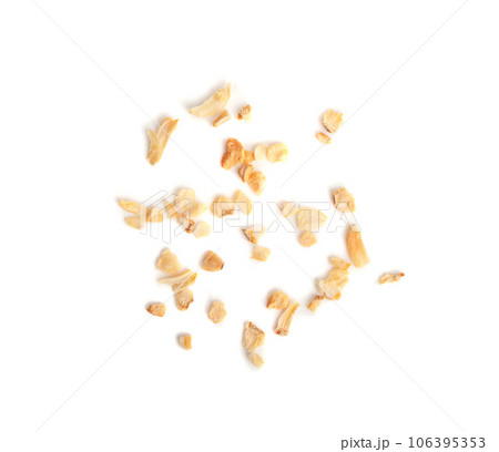 Dry Garlic Slices, Crispy Fried Cloves Pile Closeup, Roasted Grilled Garlic Flakes, Clove Chip Group 106395353
