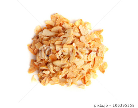 Dry Garlic Slices, Crispy Fried Cloves Pile Closeup, Roasted Grilled Garlic Flakes, Clove Chip Group 106395358