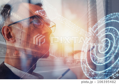 Successful man works to achieve the goals. double exposure effects 106395482