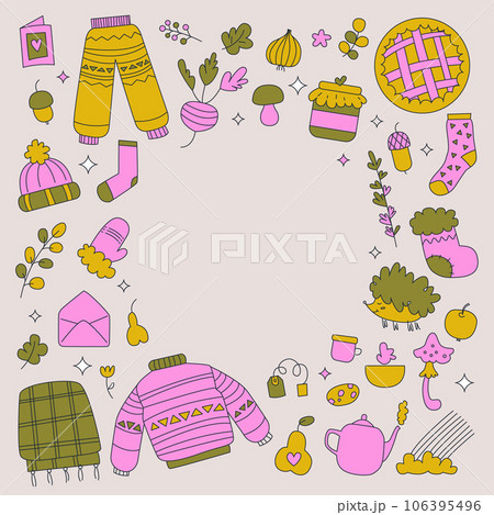 Autumn frame. Vector doodle style. Clothes, leaves details that betray the mood of autumn 106395496
