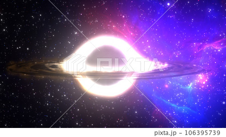 3D rendering of a supermassive black hole against a starry sky 3D rendering of a supermassive black hole against a starry sky 106395739