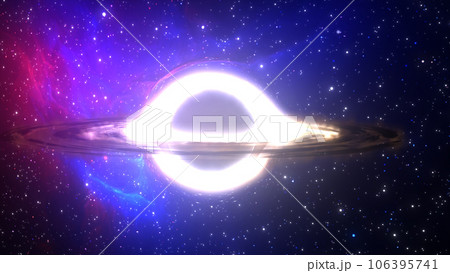 3D rendering of a supermassive black hole against a starry sky 106395741