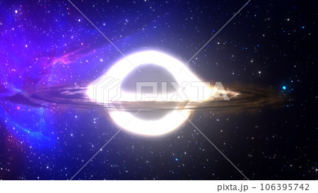 3D rendering of a supermassive black hole against a starry sky 106395742