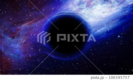 3D rendering of a supermassive black hole against a starry sky 3D rendering of a supermassive black hole against a starry sky 106395757