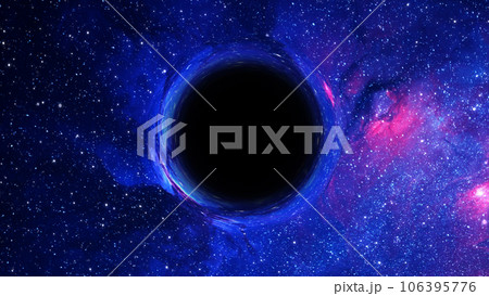 3D rendering of a supermassive black hole against a starry sky 3D rendering of a supermassive black hole against a starry sky 106395776