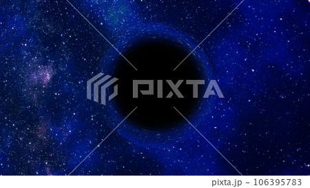 3D rendering of a supermassive black hole against a starry sky 3D rendering of a supermassive black hole against a starry sky 106395783