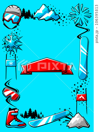 Frame with snowboarding items. Winter sport illustration. Frame with snowboarding items. Winter sport illustration. 106395813