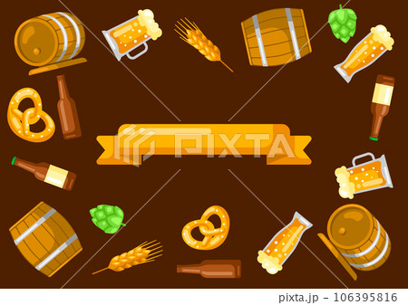 Card with beer objects. Beer festival or Oktoberfest. Card with beer objects. Beer festival or Oktoberfest. 106395816