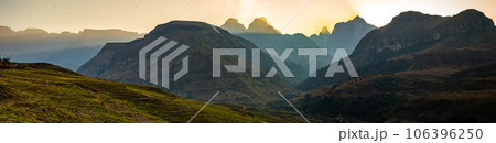 Aerial view of Cathedral Peak in Drakensberg mountains, at the Lesotho border in KwaZulu-Natal Aerial view of Cathedral Peak in Drakensberg mountains, at the Lesotho border in KwaZulu-Natal 106396250