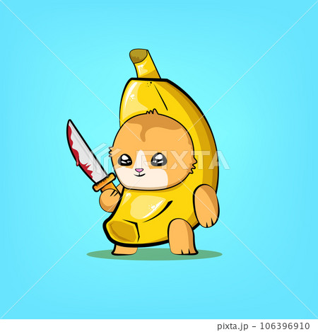 Banana Cat Meme Vector Isolated On Yellow Background. Funky Crying