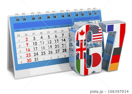 G7 with desk calendar, 3D rendering 106397014