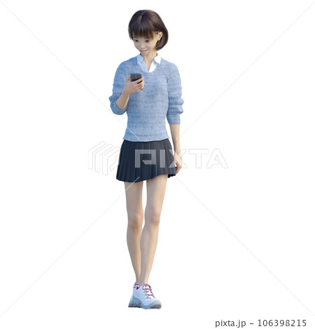 スマートフォンを見る女子学生　perming3DCGイラスト素材 106398215