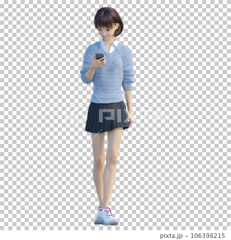 スマートフォンを見る女子学生　perming3DCGイラスト素材 106398215