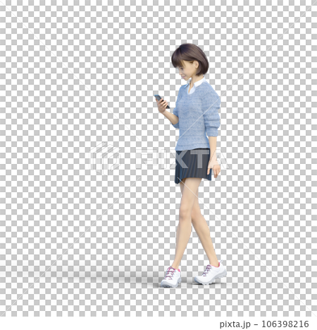 展示智能手機燙髮的女學生3DCG插畫素材 106398216