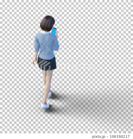 展示智能手機燙髮的女學生3DCG插畫素材 106398217