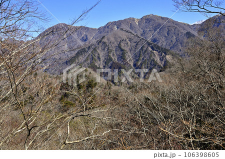 丹沢の茅ノ木棚沢ノ頭より望む丹沢主脈の山並 106398605