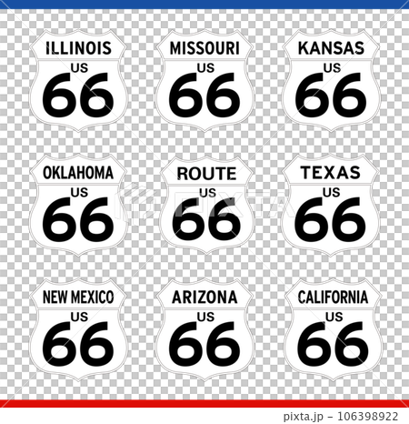 ROUTE66 ルート66 8州の標識 白黒 106398922