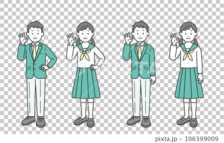 Male and female students doing OK pose 106399009