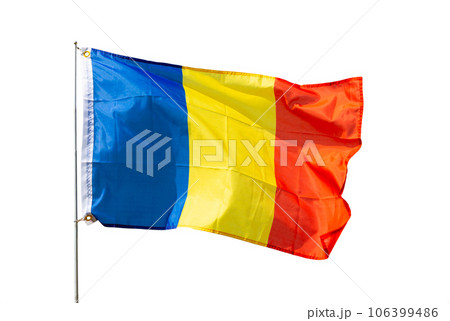 Flag of state of Romania flutters Flag of state of Romania flutters 106399486