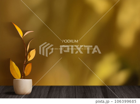 Autumn 3D podium with shadow overlay effect for product presentation.3D rendering. Autumn 3D podium with shadow overlay effect for product presentation.3D rendering. 106399685