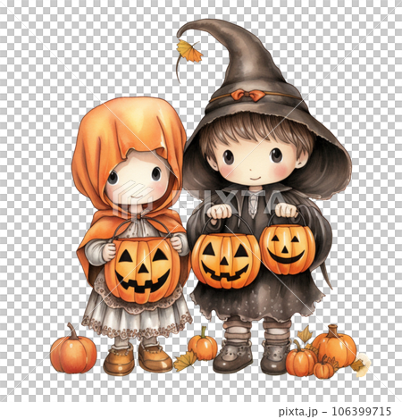 Kawaii children holding jack o lanterns in their arm in Halloween festival AI Generative Kawaii children holding jack o lanterns in their arm in Halloween festival AI Generative 106399715