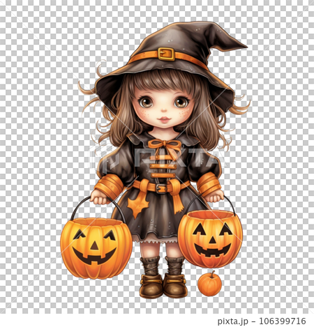 Kawaii children holding jack o lanterns in their arm in Halloween festival AI Generative Kawaii children holding jack o lanterns in their arm in Halloween festival AI Generative 106399716