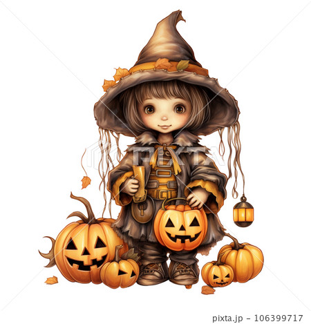 Kawaii children holding jack o lanterns in their arm in Halloween festival AI Generative Kawaii children holding jack o lanterns in their arm in Halloween festival AI Generative 106399717