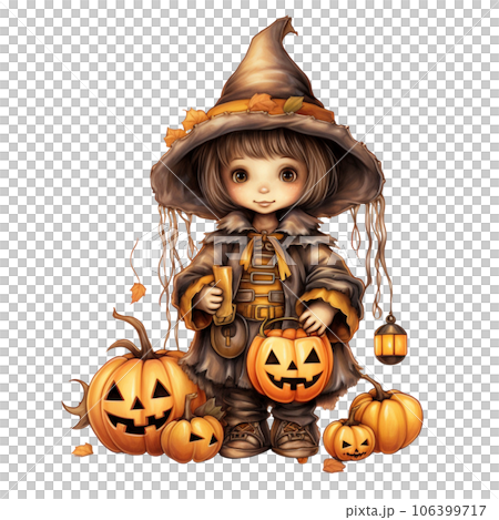 Kawaii children holding jack o lanterns in their arm in Halloween festival AI Generative Kawaii children holding jack o lanterns in their arm in Halloween festival AI Generative 106399717