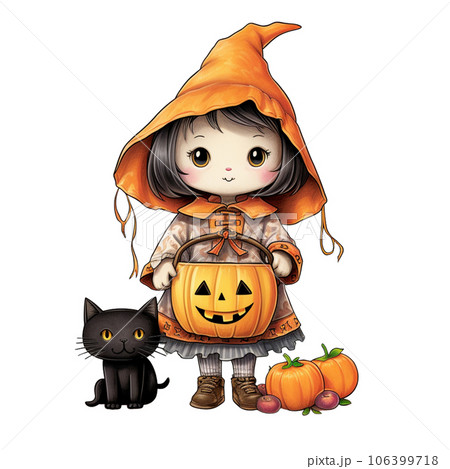 Kawaii children holding jack o lanterns in their arm in Halloween festival AI Generative Kawaii children holding jack o lanterns in their arm in Halloween festival AI Generative 106399718